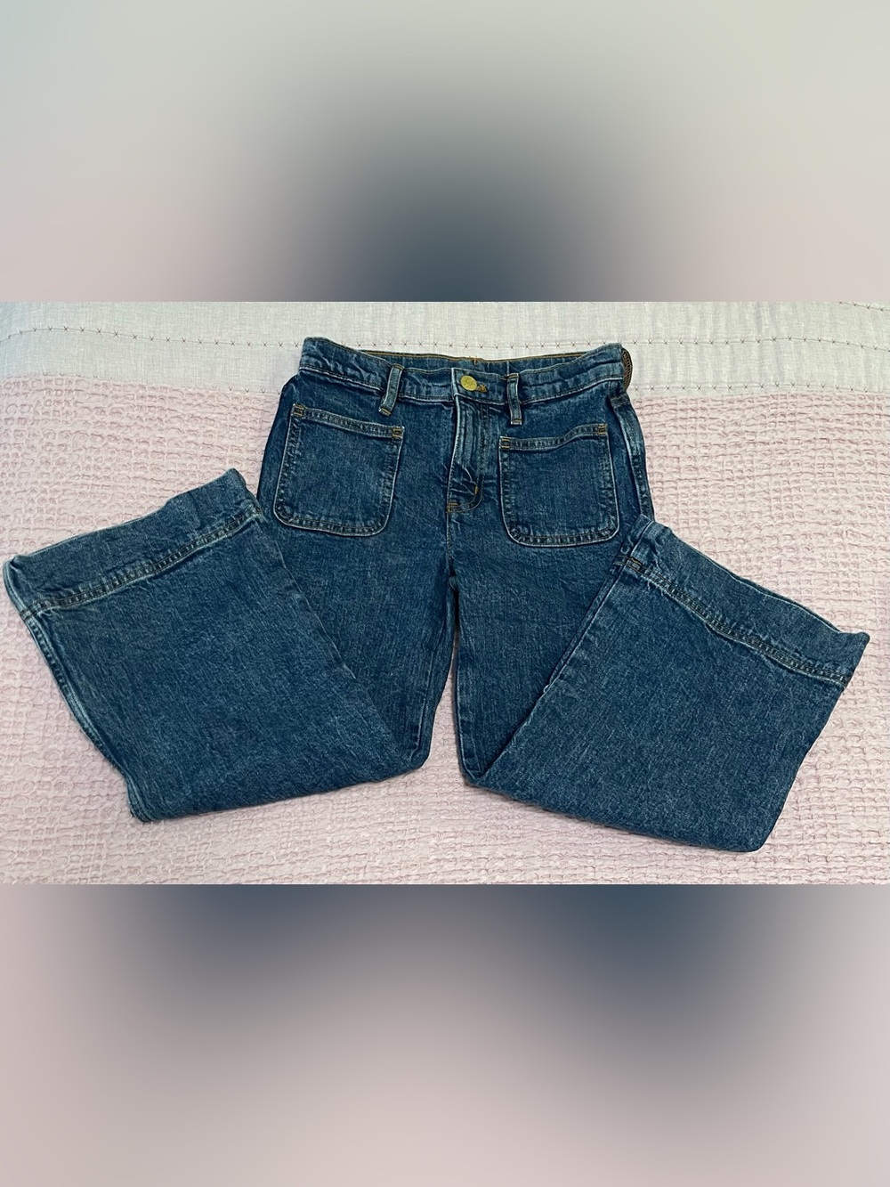 JCrew Crewcuts Girls Sailor Stretch Denim Trouser Jeans Wide Leg Size 8 EUC